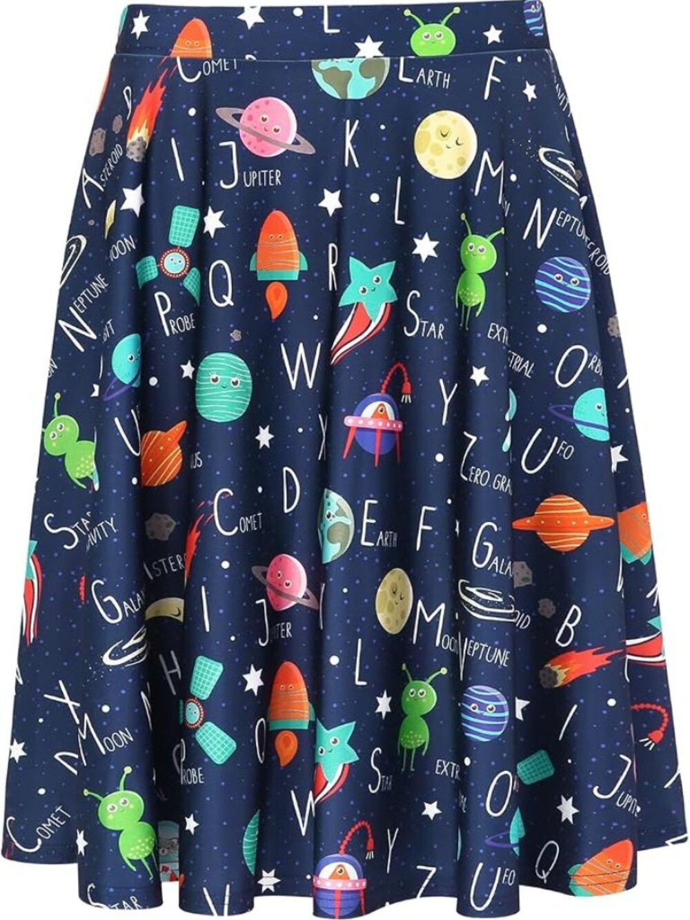 HDE Space Alphabet A-Line Midi Skater Skirt Navy Large Teacher
